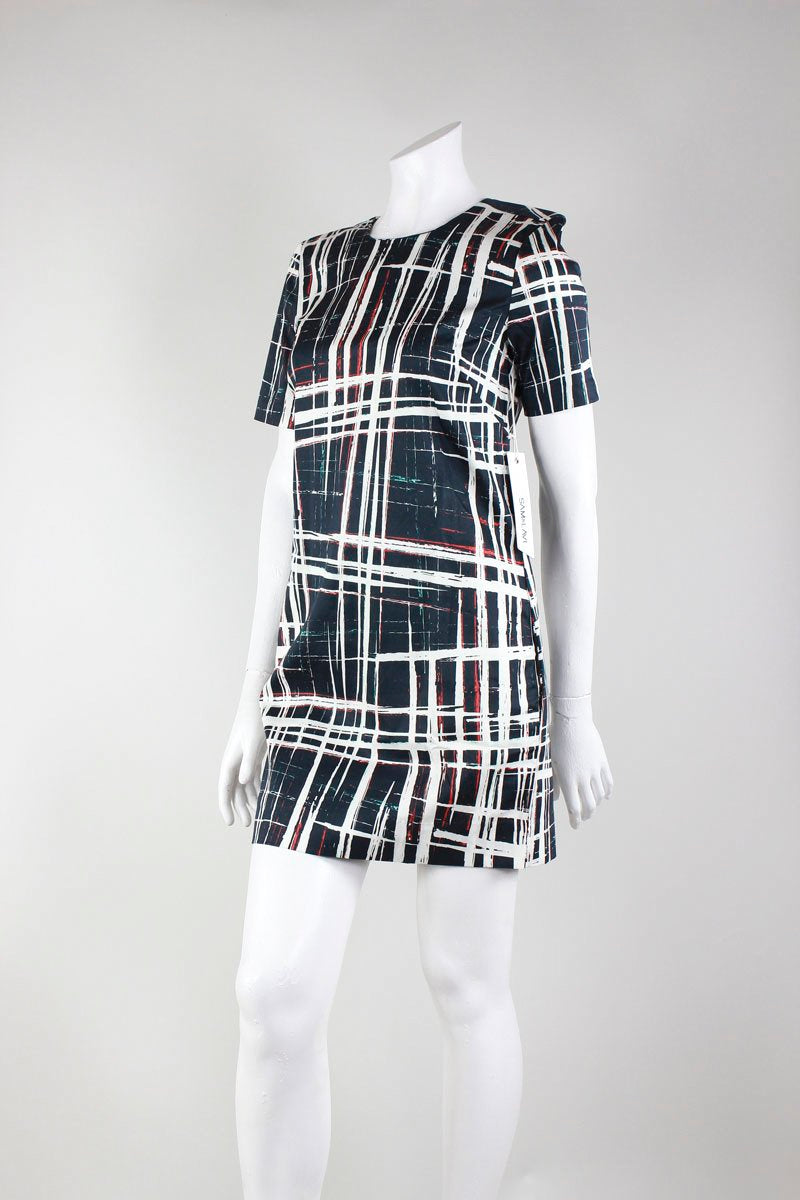 Sam/Lavi Mini Dress With Blue White And Red Multi Striped Pattern