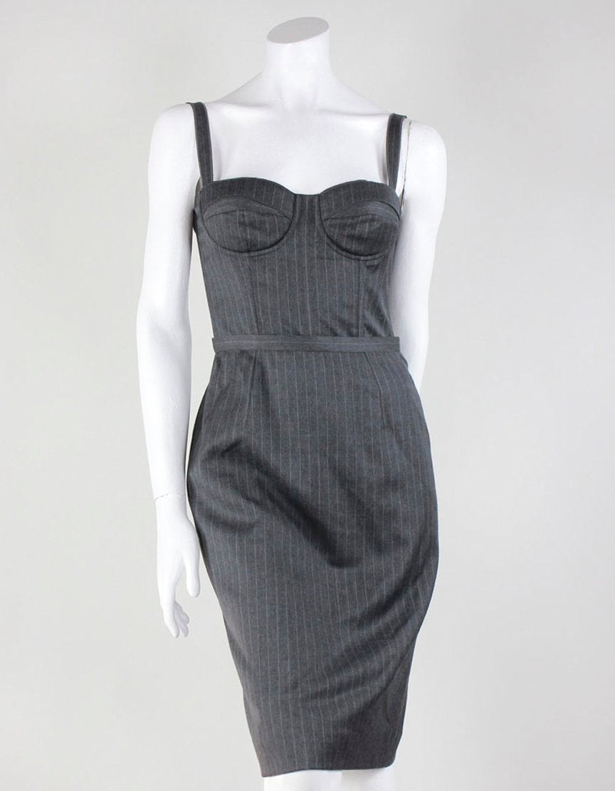 Dolce & Gabbana Bustier Grey Pin Striped Sleeveless Dress - 40 IT