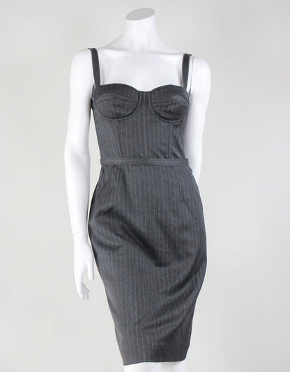 Dolce & Gabbana Bustier Grey Pin Striped Sleeveless Dress - 40 IT