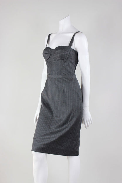 Dolce & Gabbana Bustier Grey Pin Striped Sleeveless Dress - 40 IT