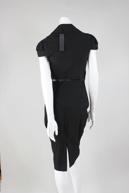 Black Halo Square Neck Capped Sleeve With Collar Belted At Waist Pencil Dress