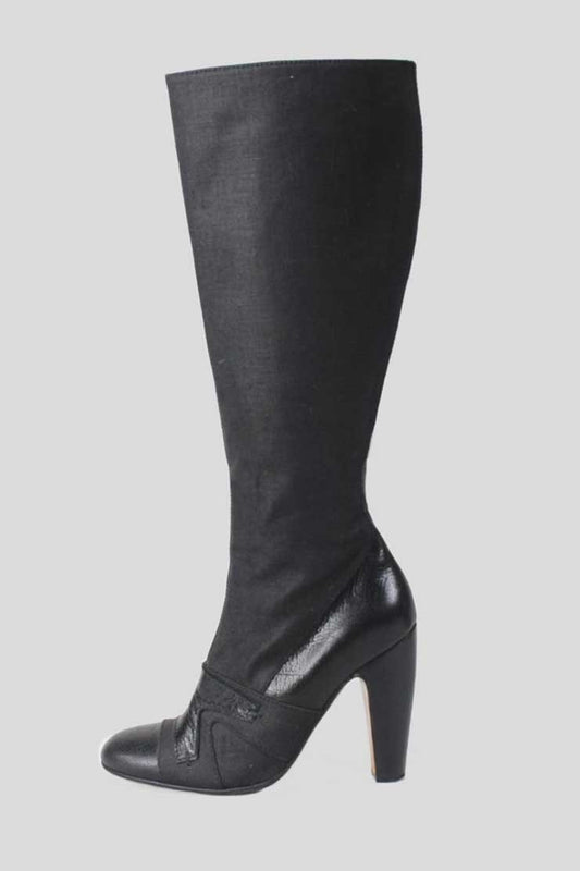 Marni Black Fabric And Leather Under The Knee Boot