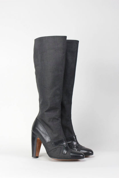 Marni Black Fabric And Leather Under The Knee Boot