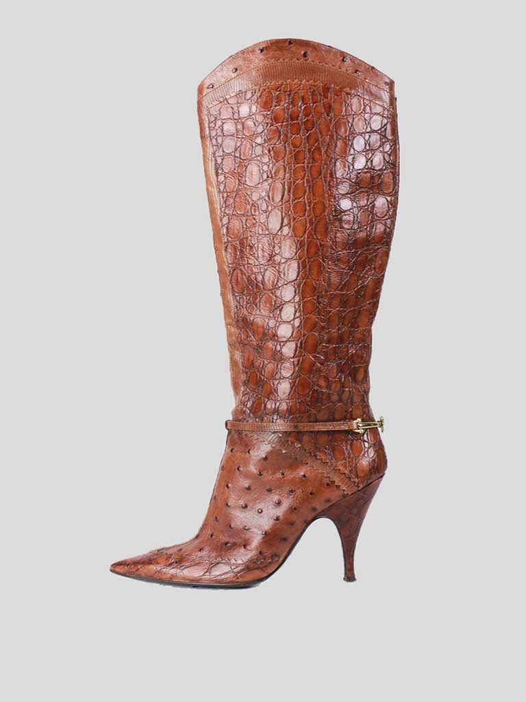 Patrick Cox Snakeskin Tan Brown Below The Knee Boot