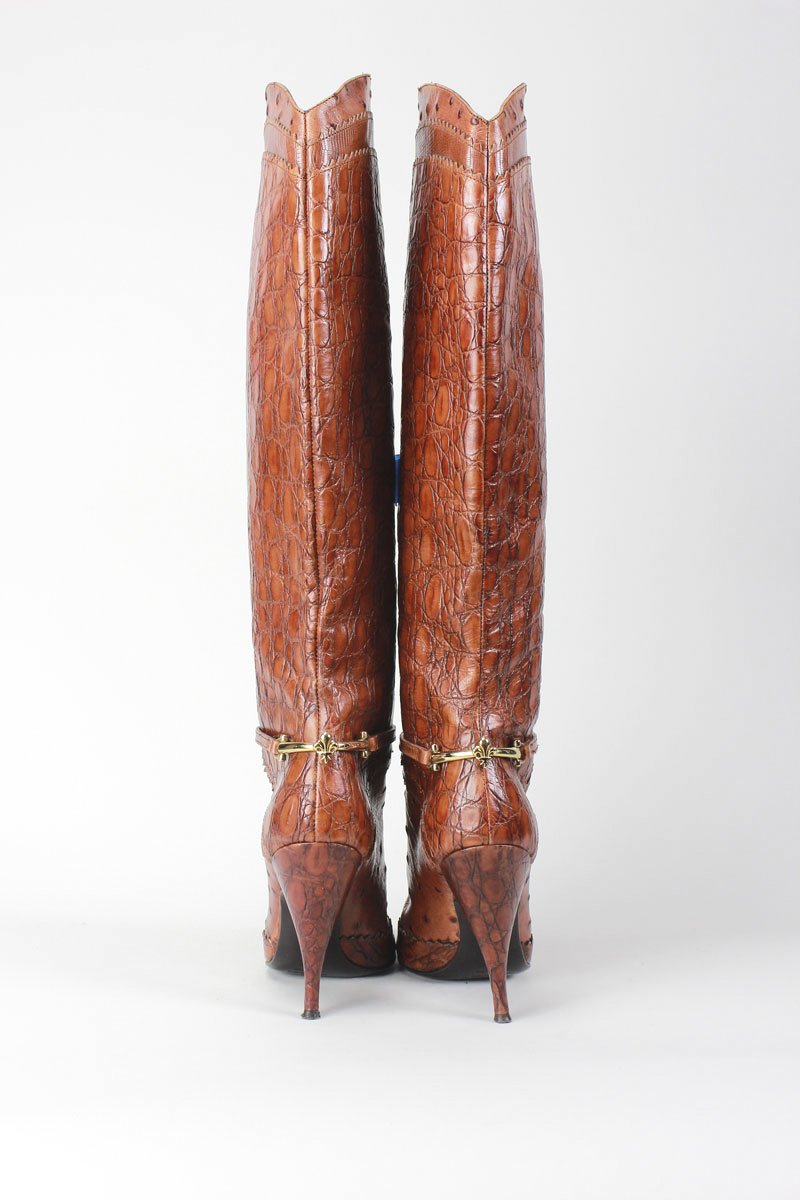 Patrick Cox Snakeskin Tan Brown Below The Knee Boot