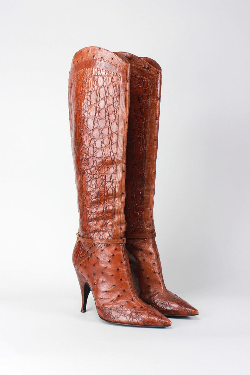 Patrick Cox Snakeskin Tan Brown Below The Knee Boot