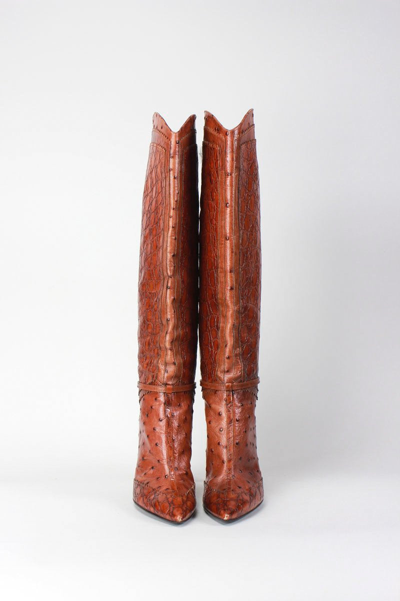 Patrick Cox Snakeskin Tan Brown Below The Knee Boot