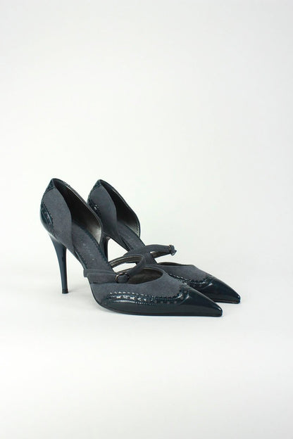 Stella McCartney Vegan Suede And Patent Leather Grey And Slate Blue Pump