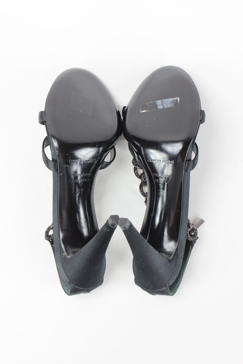 SERGIO ROSSI Satin Sandal with Ankle Strap - 37 IT | 7 US