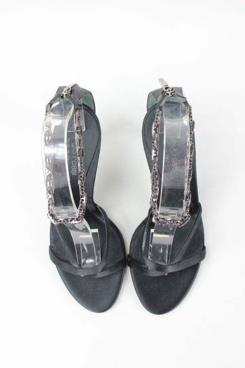 SERGIO ROSSI Satin Sandal with Ankle Strap - 37 IT | 7 US