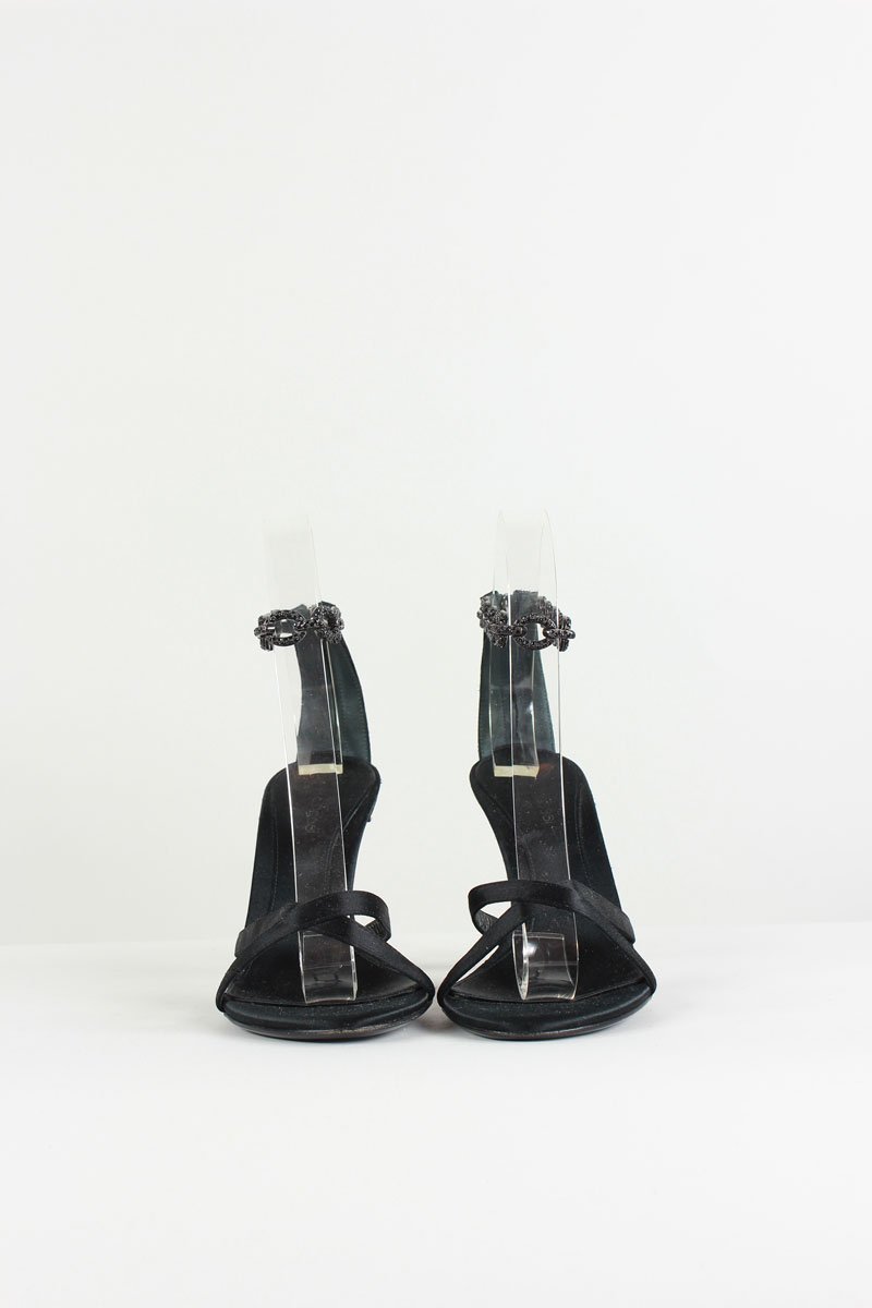 SERGIO ROSSI Satin Sandal with Ankle Strap - 37 IT | 7 US