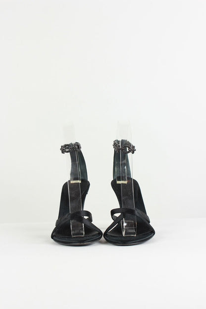SERGIO ROSSI Satin Sandal with Ankle Strap - 37 IT | 7 US