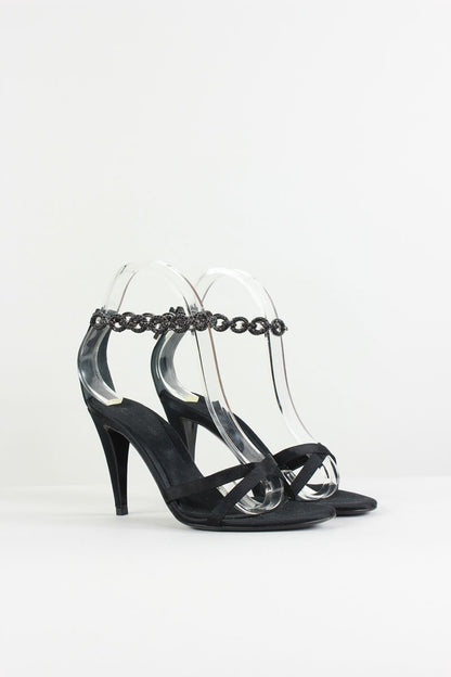SERGIO ROSSI Satin Sandal with Ankle Strap - 37 IT | 7 US