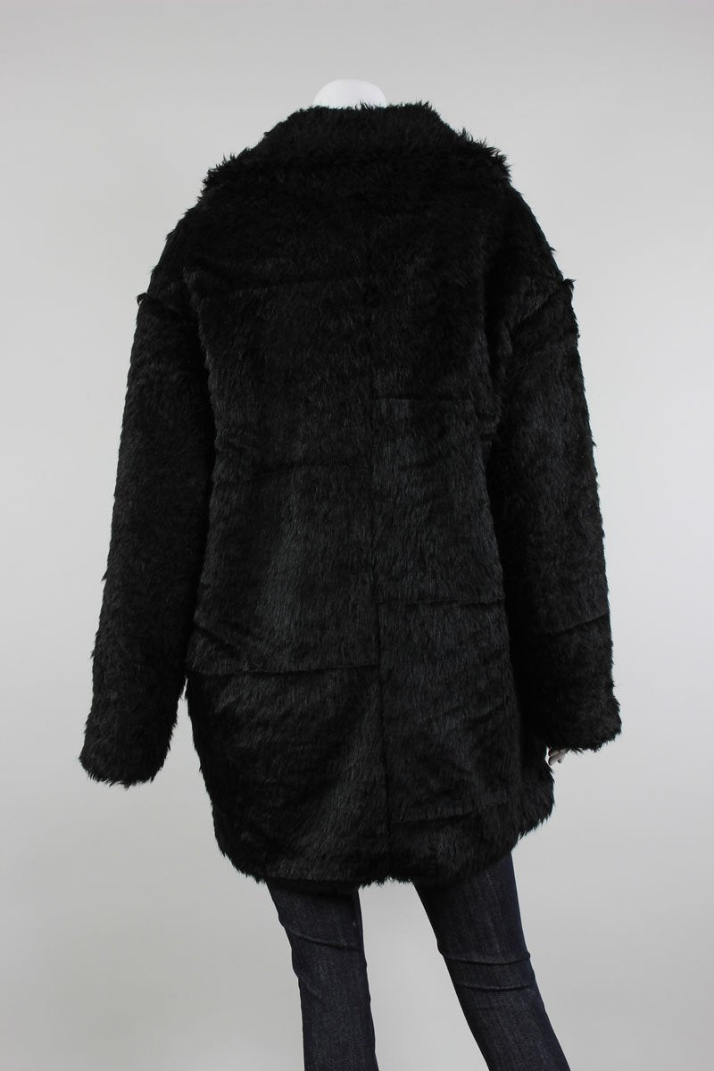 Reformation Black Faux Fur Swing Coat