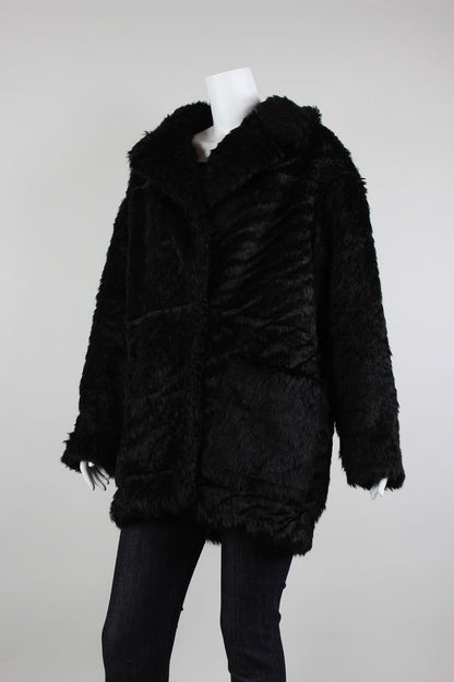 Reformation Black Faux Fur Swing Coat