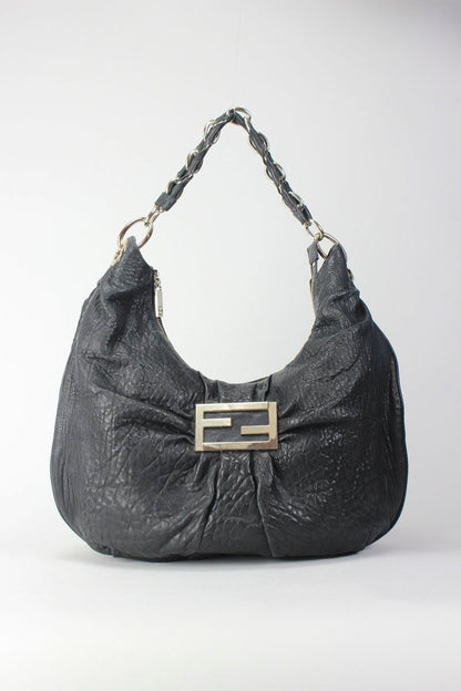 Vintage Fendi Mia Chain Strap Hobo Bag In Black Leather