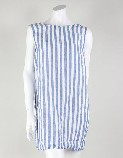 Reformation Blue And White Candy Swipe Linen Dress Round Neck Sleeveless And Backless