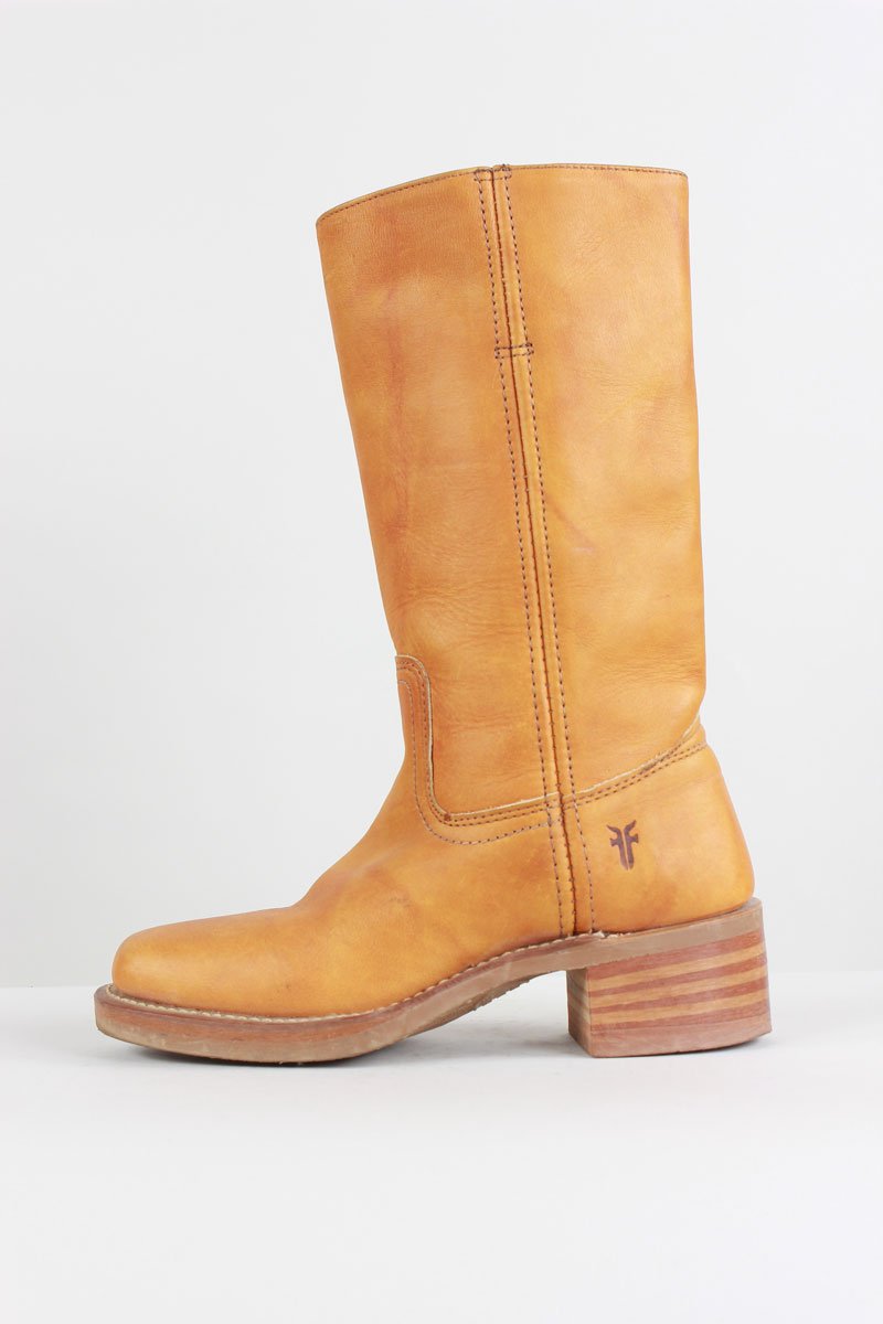 FRYE Tan Leather Calf Length Flat Boots Pull On - 6 US