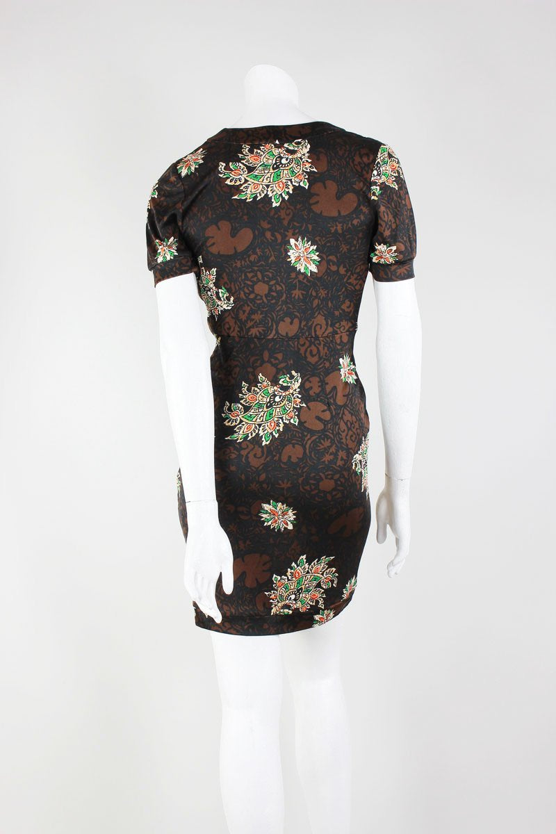 Nieves Lavi Brown And Black Floral Design Short Sleeve Mini Dress