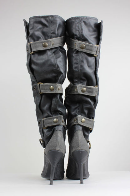 Stella McCartney Grey Vegan Faux Leather Knee High Boot Size 37.5