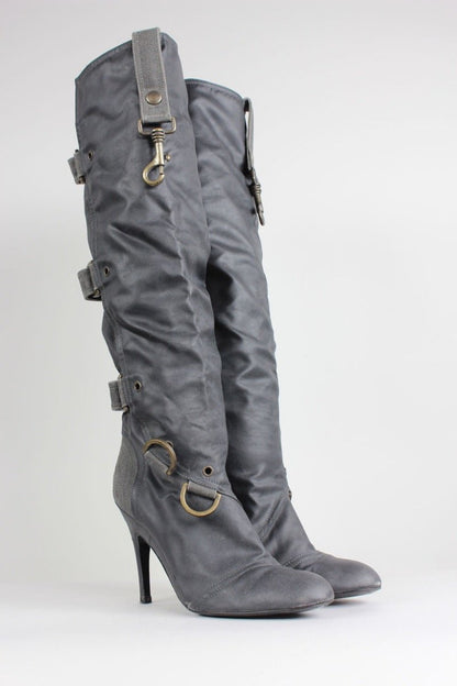 Stella McCartney Grey Vegan Faux Leather Knee High Boot Size 37.5