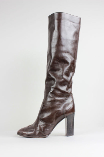 Patrick Cox Chocolate Brown Leather Knee High Pull On Boots Size 36.5