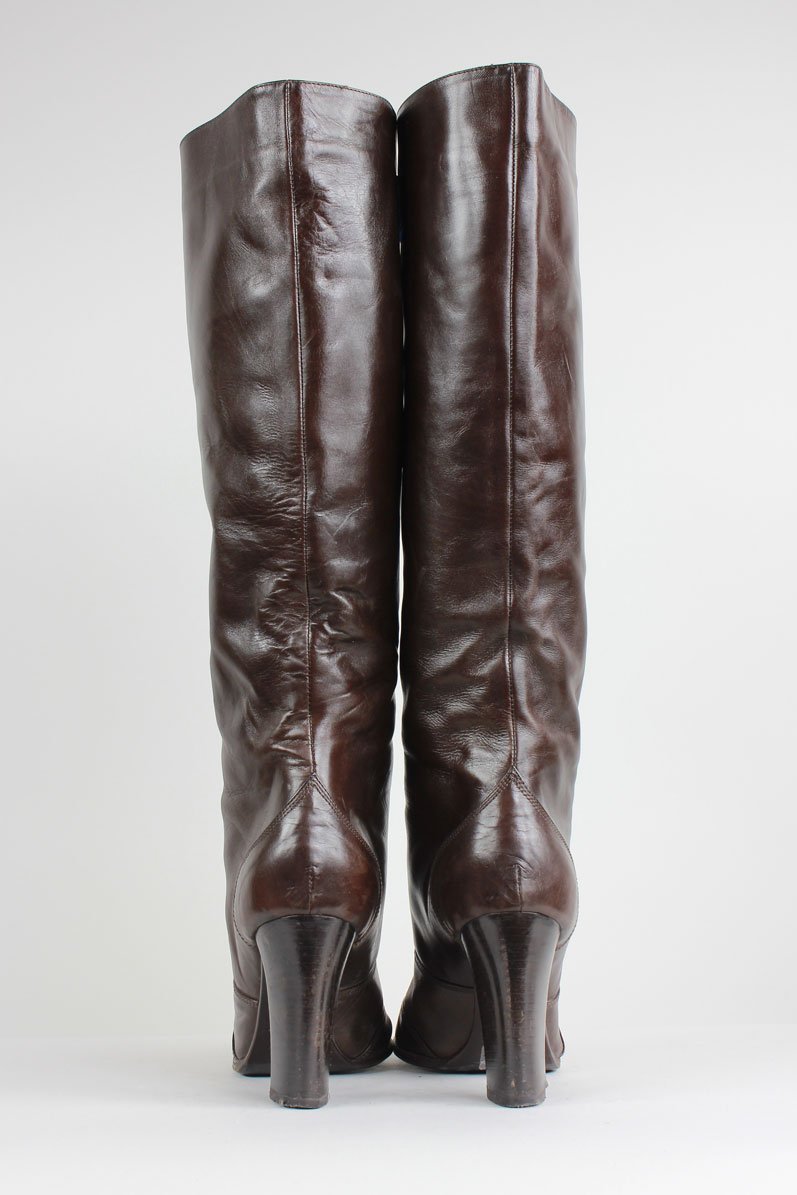 Patrick Cox Chocolate Brown Leather Knee High Pull On Boots Size 36.5