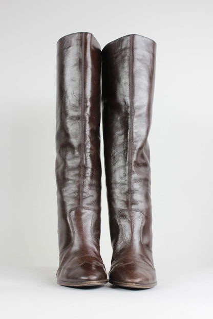 PATRICK COX Brown Leather Knee High Pull On Boots - 36.5 IT | 6.5 US