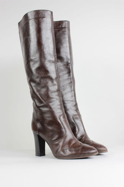 PATRICK COX Brown Leather Knee High Pull On Boots - 36.5 IT | 6.5 US