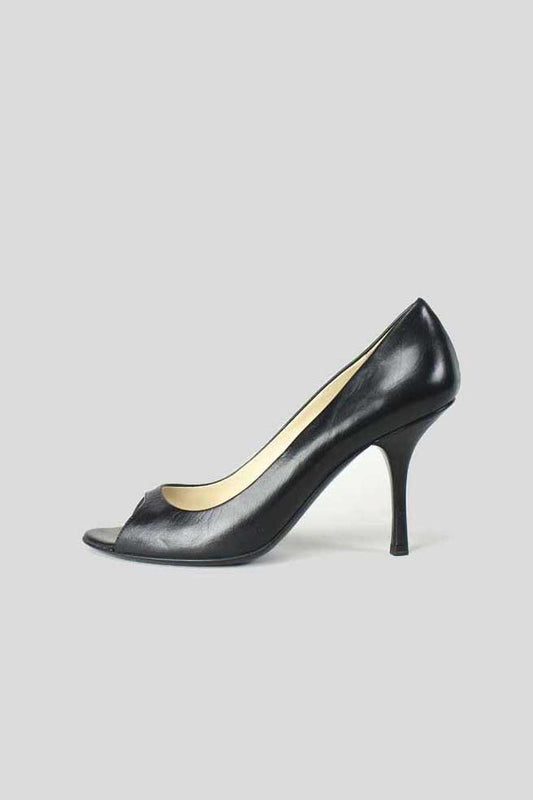 Prada Black Leather Peep Toe Pumps- 36.5 US