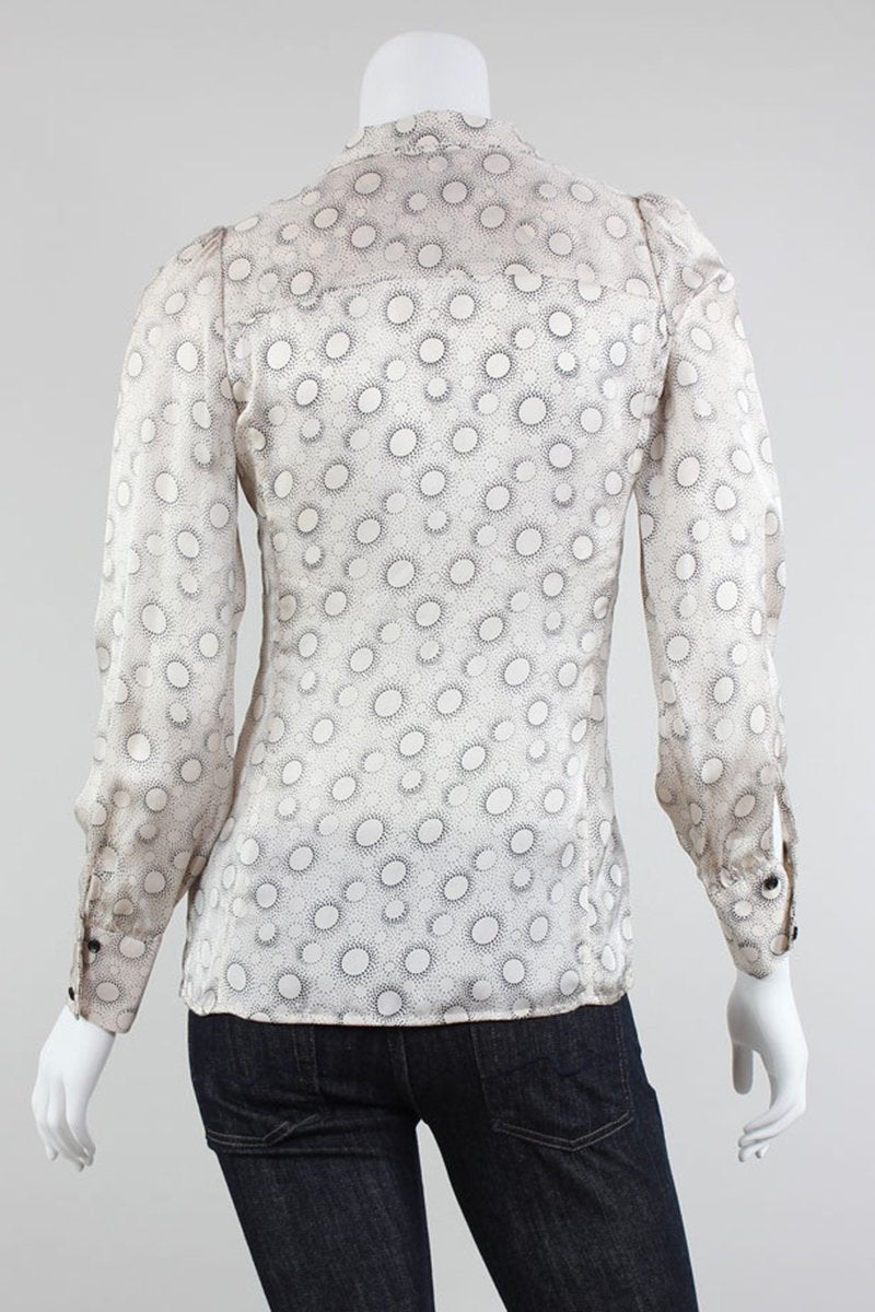 Reiss Long Sleeve Button Up Blouse With Stand Collar And Breast Pocket Accent Size 2