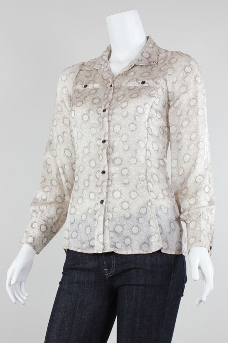 Reiss Long Sleeve Button Up Blouse With Stand Collar And Breast Pocket Accent Size 2