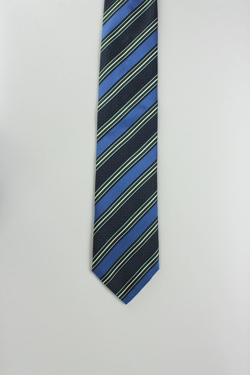 Canali Blue White And Black Striped Tie With White Pinhead Design ...