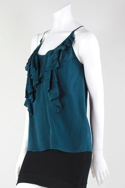 Rebecca Taylor Green Ruffle Front Scoop Neck Spaghetti Strap Tank Size 2