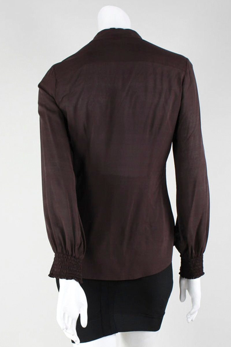 Theory Long Sleeve Button Front Collarless Blouse With Elasticated Sleeves Size Medium