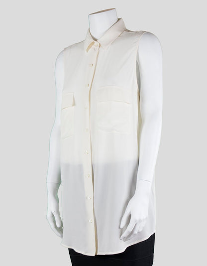 Equipment Sleeveless Button Down Collared Silk Blouse With Front Pockets Medium
