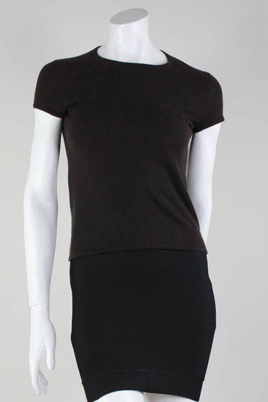 Tse Brown Crewneck Short Sleeve Cashmere Sweater X-Small