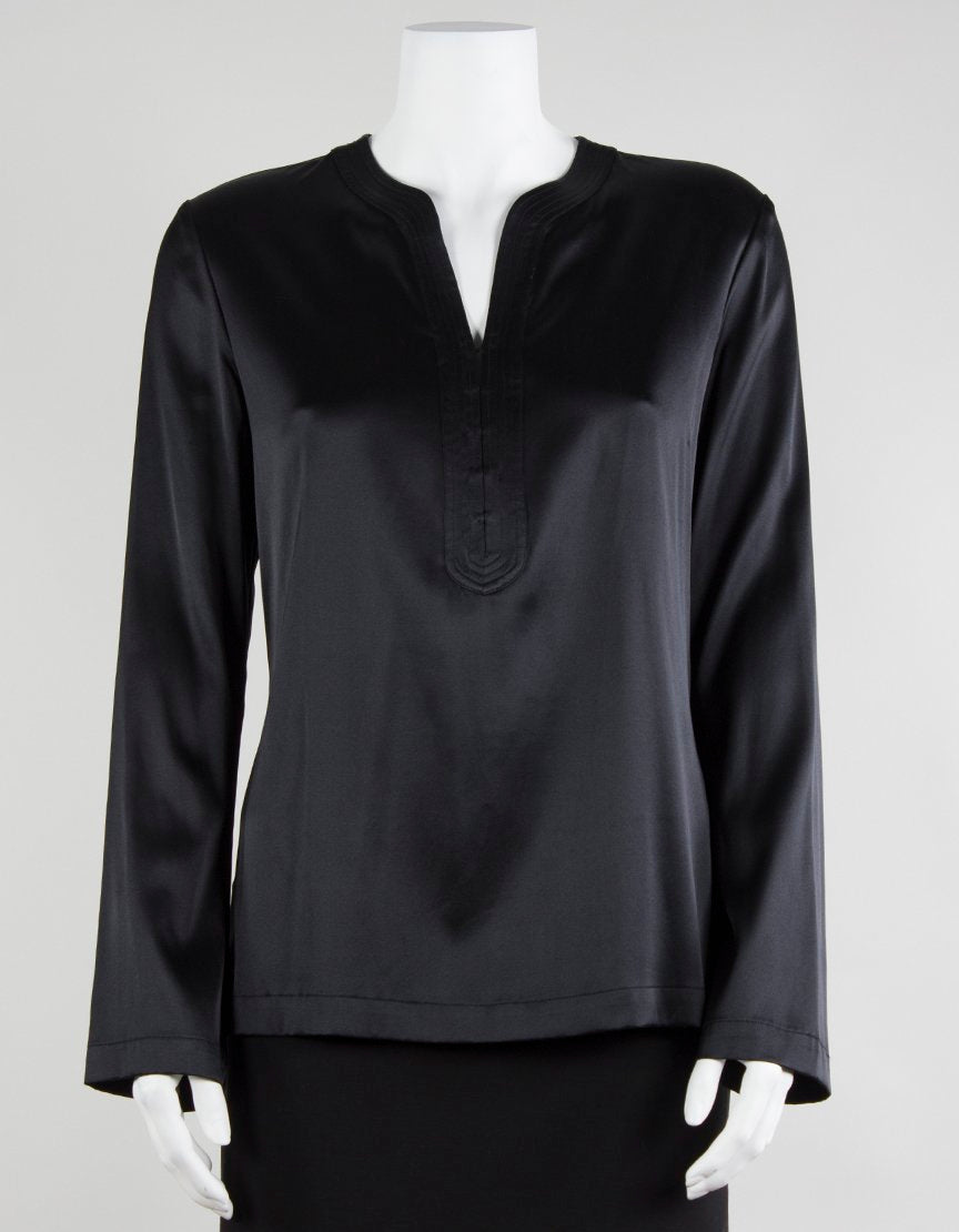 Elie Tahari Black Silk Tunic Blouse With Bell Style Sleeves Size Small