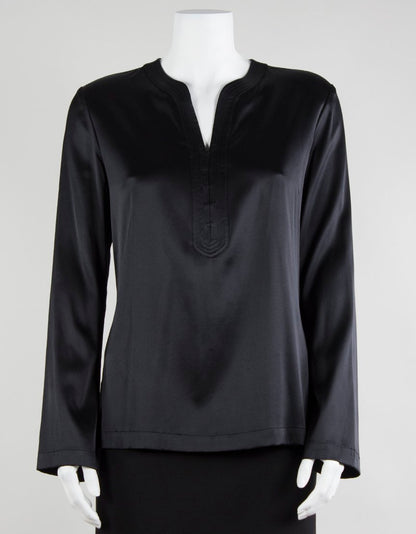 Elie Tahari Black Silk Tunic Blouse With Bell Style Sleeves Size Small