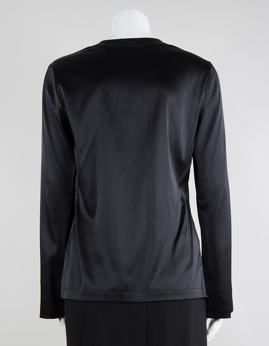 Elie Tahari Black Silk Tunic Blouse With Bell Style Sleeves Size Small
