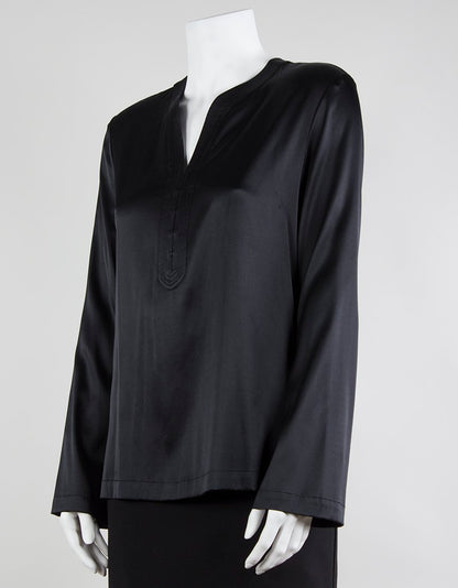 Elie Tahari Black Silk Tunic Blouse With Bell Style Sleeves Size Small