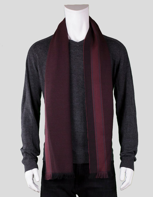 Salvatore Ferragamo Burgundy And Black Stripe Cashmere Scarf