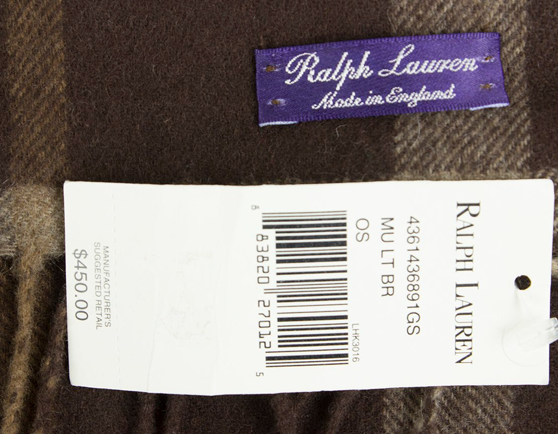 Ralph Lauren Purple Label Brown Plaid Cashmere Scarf