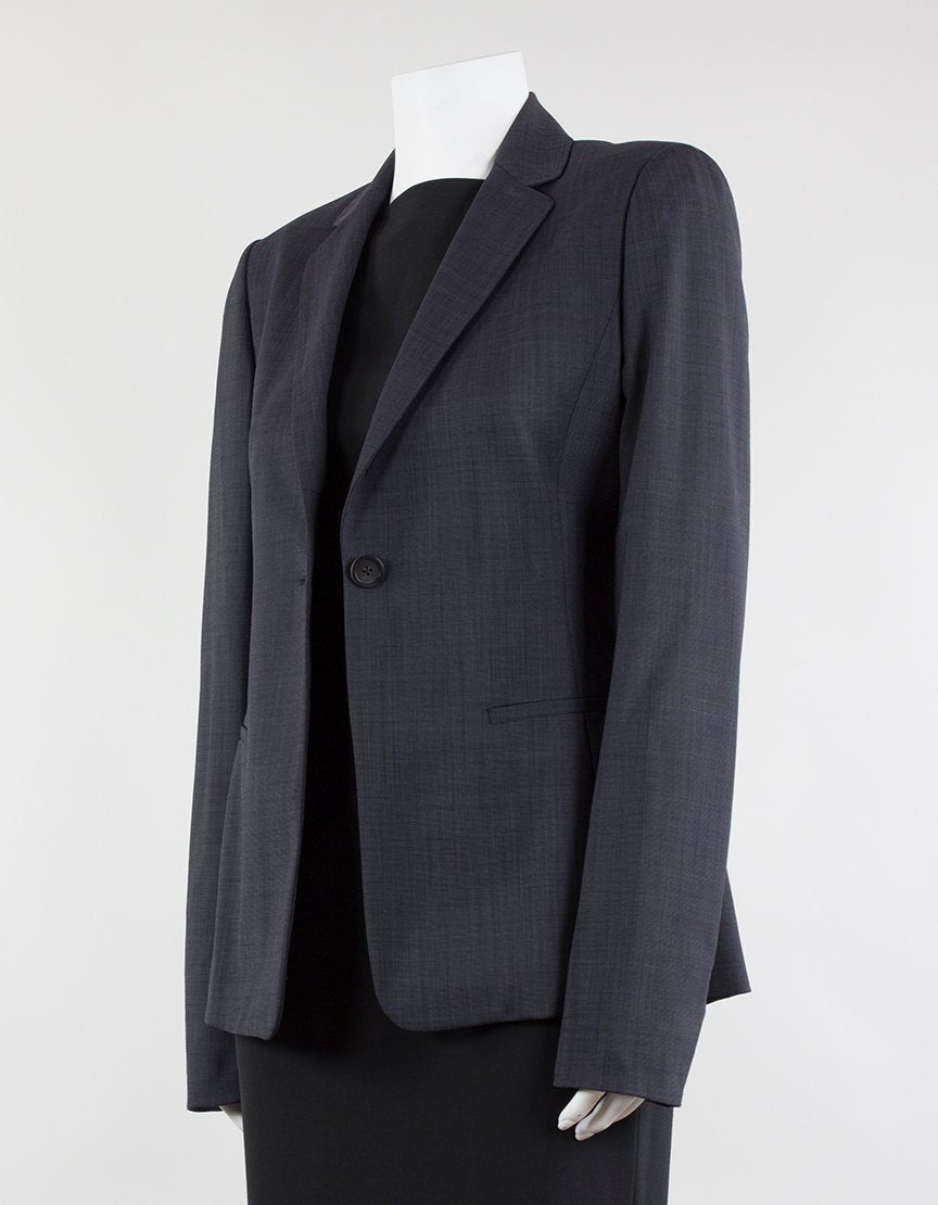 Elie Tahari Steffi Navy One Button Two Front Slit Pockets Single Vent Collared Blazer Size 6