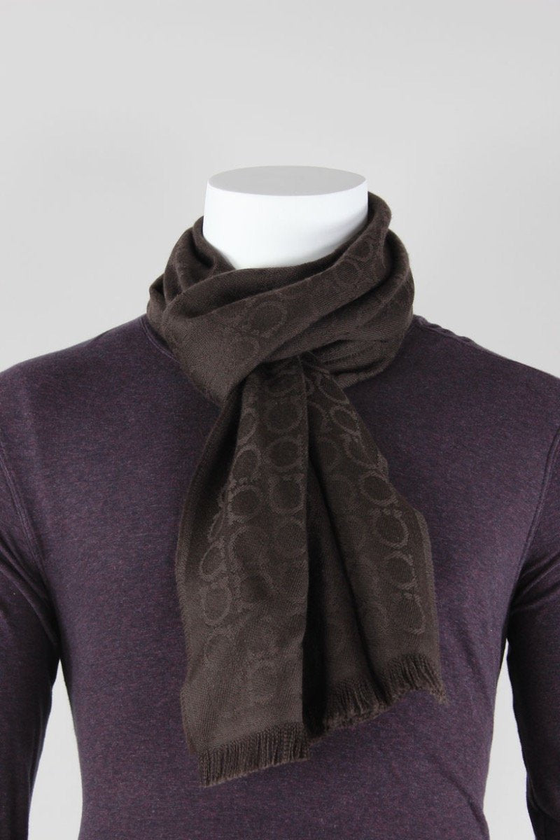 Salvatore Ferragamo Brown Cashmere Foulard Pattern Scarf