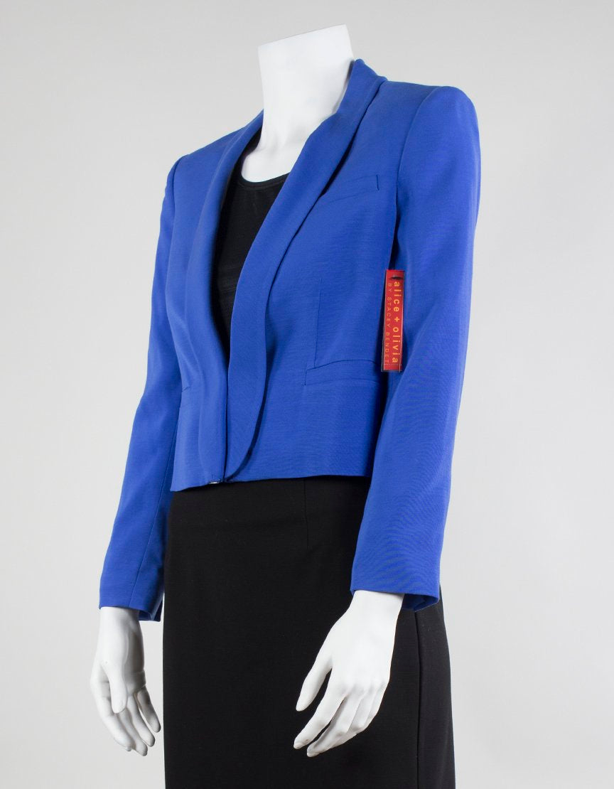 Alice + Olivia Cropped One Button Shawl Collar Blazer Small