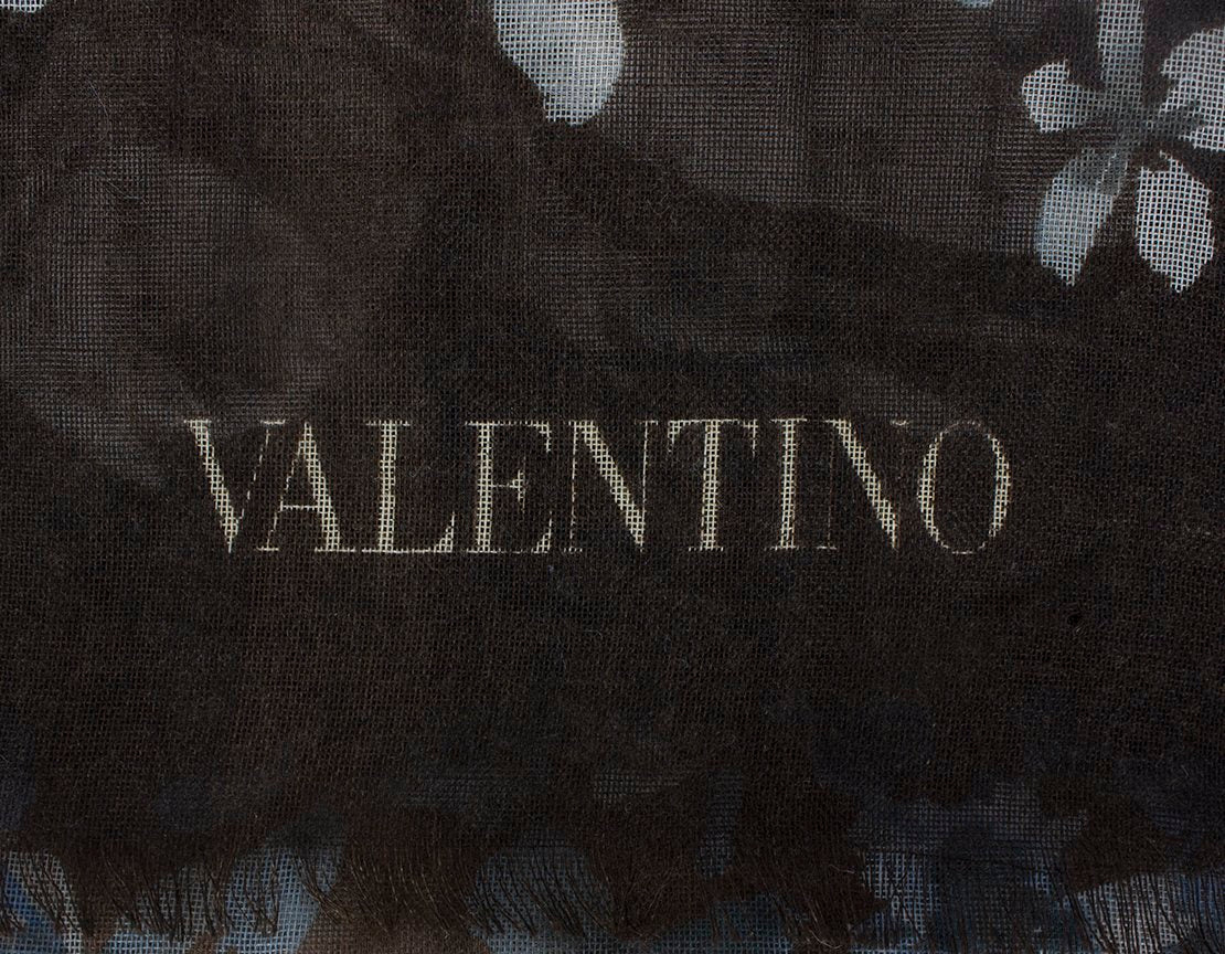 Valentino Brown Blue And Cream Floral Print Scarf