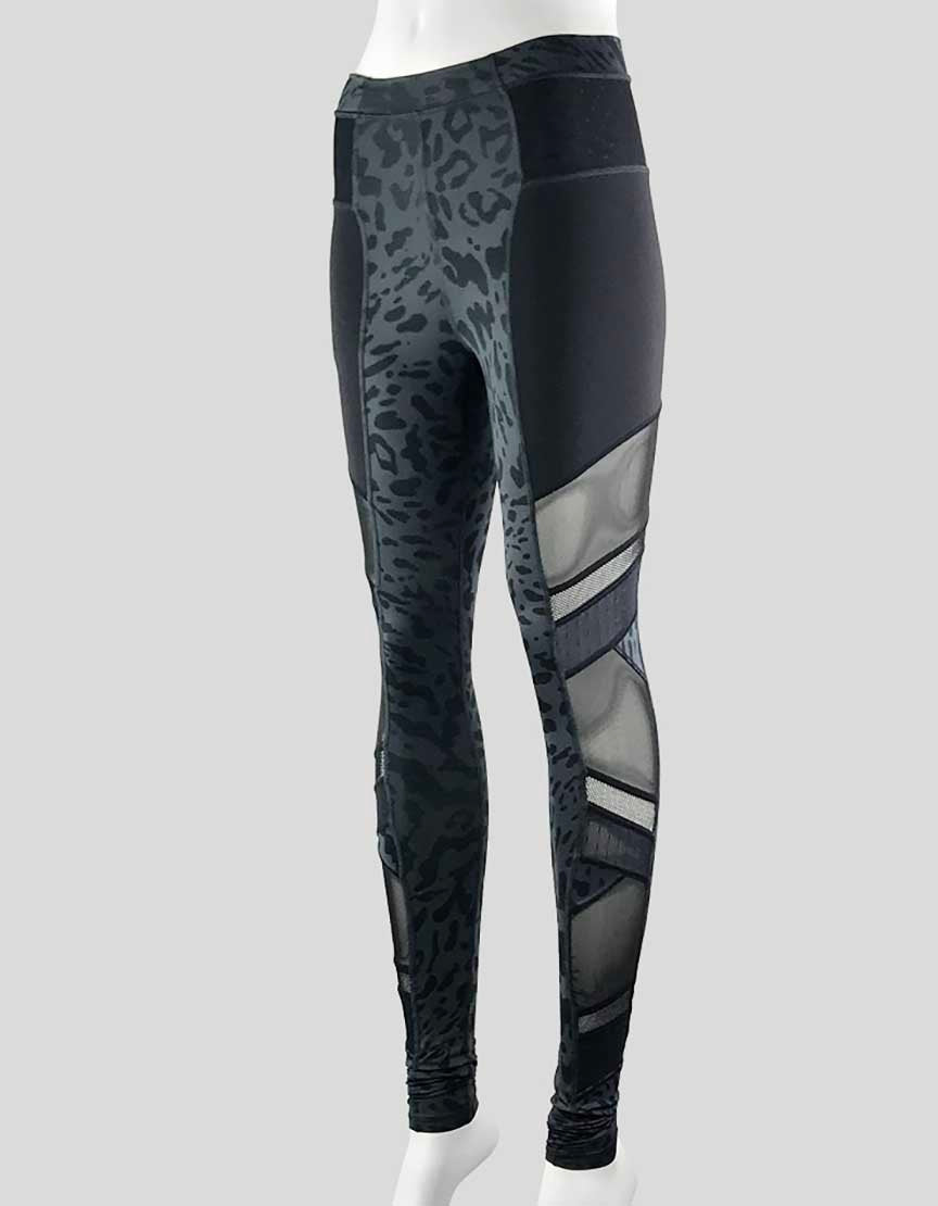 Lululemon Women's High Rise Grey Leggings With Black Animal Print Throughout In A Light Weight Sweat Wicking Nylon Fabric Size 2 US
