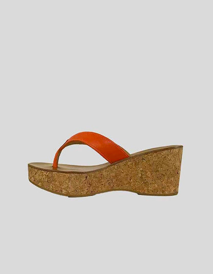 K Jacques Diorite Thong Wedge Sandals With Orange Leather Thong - 39 IT | 9 US