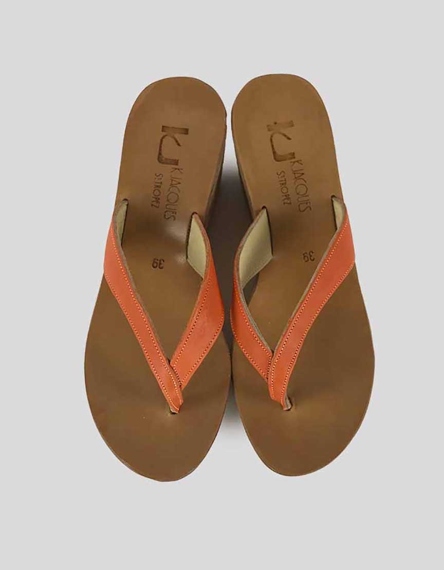 K Jacques Diorite Thong Wedge Sandals With Orange Leather Thong - 39 IT